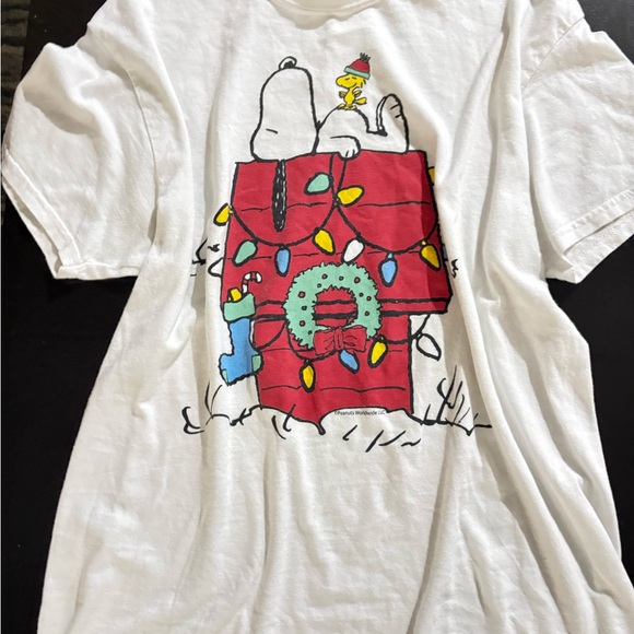 Gildan Tops - Vintage Gilden Peanuts Snoopy and Woodstock, Merry Christmas Charlie Brown! USA